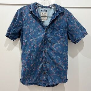 Men’s fat face indigo dye blue button front collar short sleeve shirt floral XS